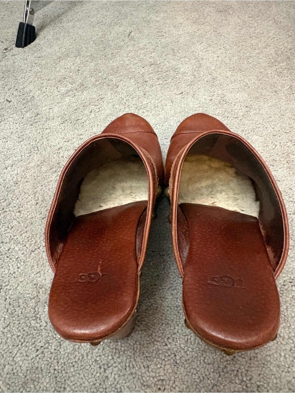 UGG Chestnut Brown Leather Studded Clog Mules - Picture 4 of 6